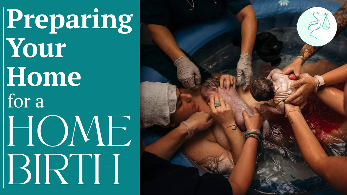 A woman in a pool after giving birth. The text reads, "Preparing Your Home for a Home Birth" 